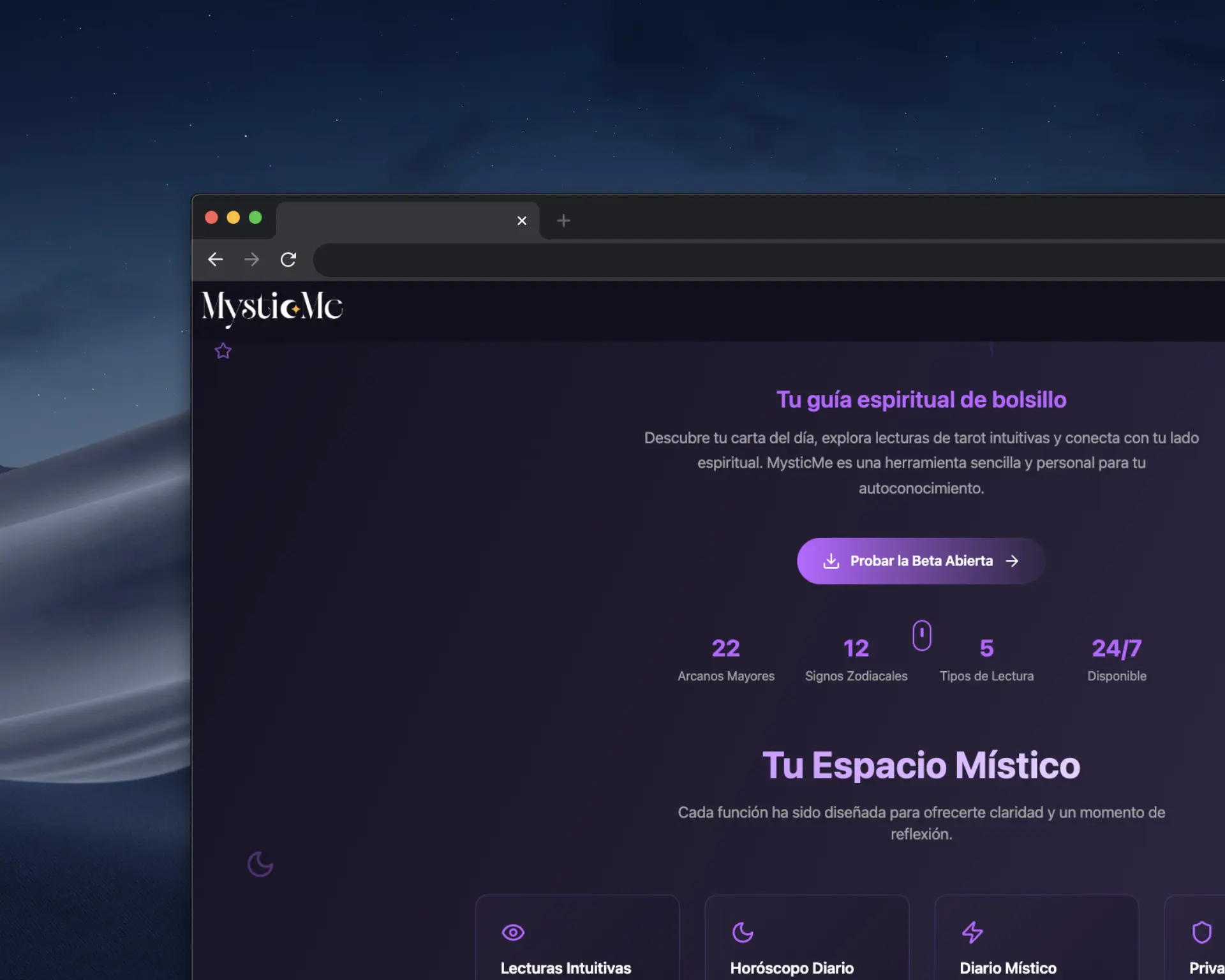 Captura de pantalla del proyecto MysticMe - Tu Guía Diaria de Tarot y Horóscopo